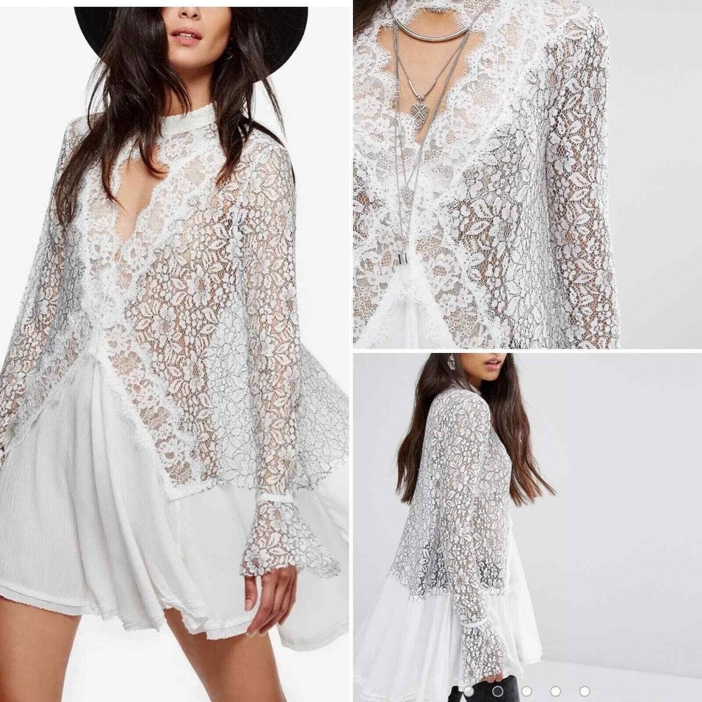 Free People New Tell Tale Lace Long Sleeve Tunic
